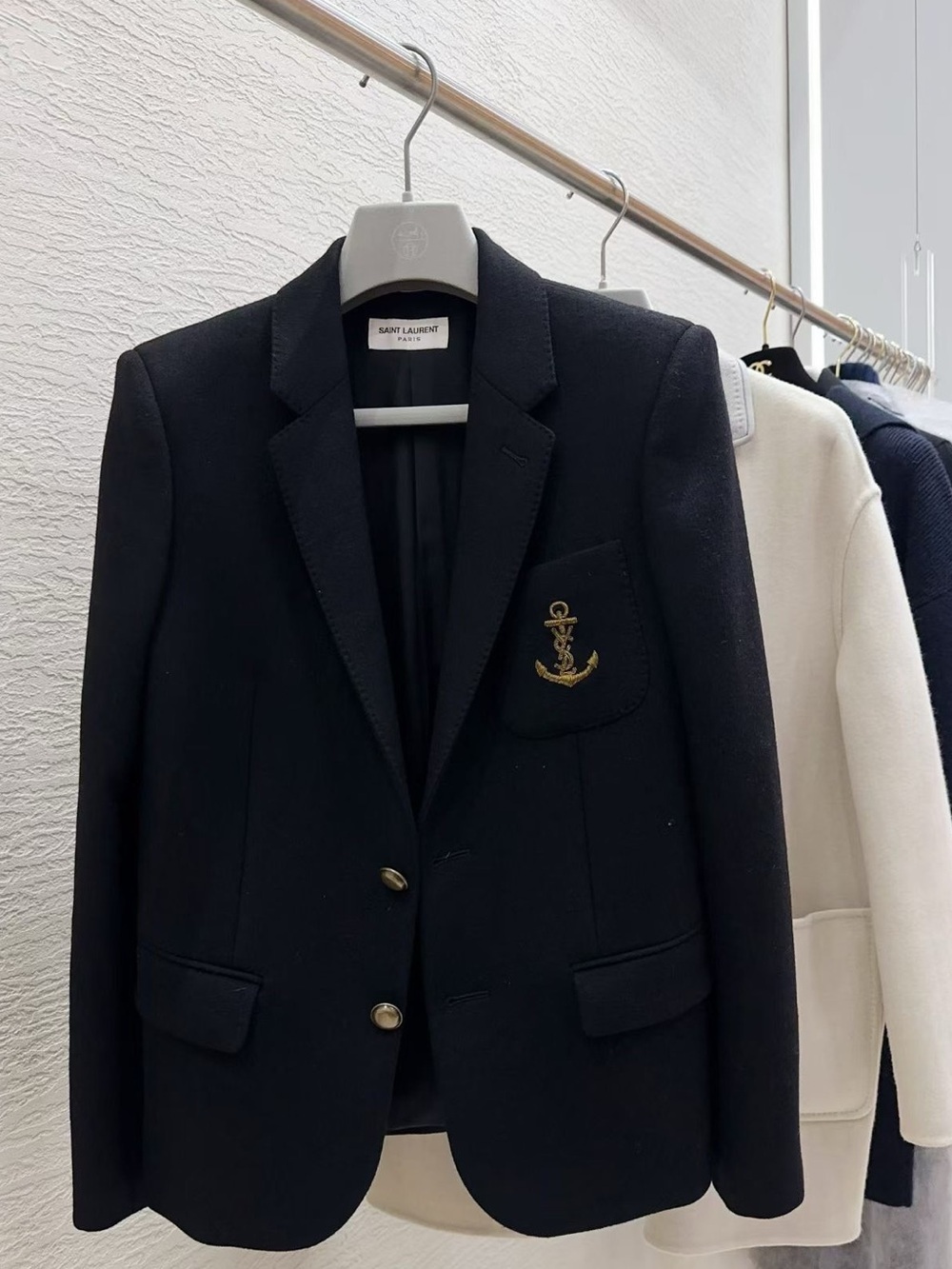 Yves Saint Laurent Black Blazer with Gold Anchor Embroidery